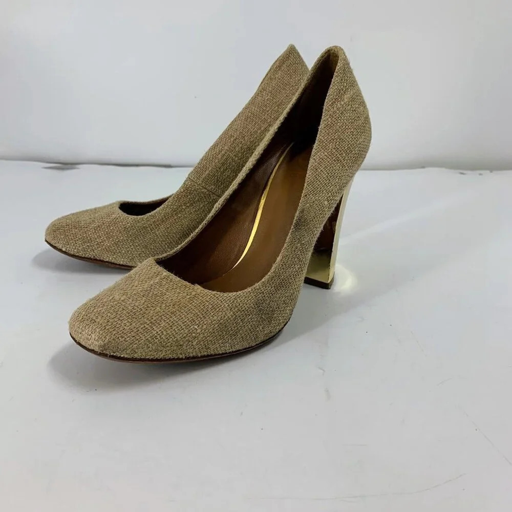 Tory Burch Women's JMadison 105 Burlap Woven‎ Heel Pumps Size 9.5